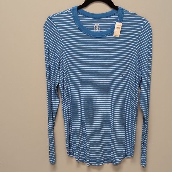 Aerie Real Soft Long Sleeve. Size Medium. Blue And White Stripes. NWT - Picture 1 of 5